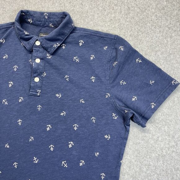 Abercrombie & Fitch Anchor Print Polo Shirt Men’s L Large Navy Blue AOP - Picture 5 of 16